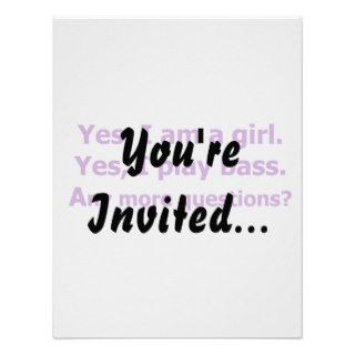 yes I am a girl text only play bass purple Custom Invitation