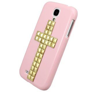 New Fashion Creative Handmade Series Hard Case Cover with 3D Rock Punk Gold Cross Style Studs Spikes for SamSung Galaxy SIV S4 I9500 (Pink) Retail Packaging Cell Phones & Accessories