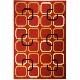 Paterson Collection Contemporary Abstract Red Area Rug (5' x 7') 5x8   6x9 Rugs