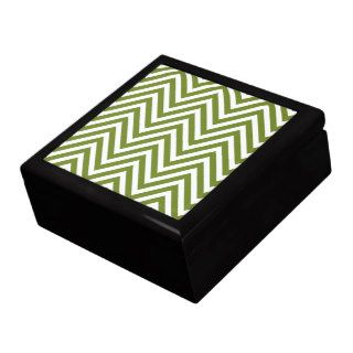 Trendy Chic Zig Zag Stripes Lines White Green Jewelry Box