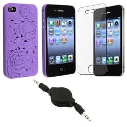 Purple 3D Rose Case/ LCD Protector/ Audio Cable for Apple iPhone 4S BasAcc Cases & Holders