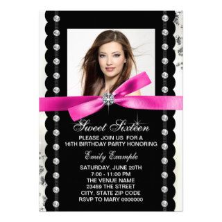 Glitzy Sparkle Pink Photo Sweet 16 Birthday Party Personalized Announcement