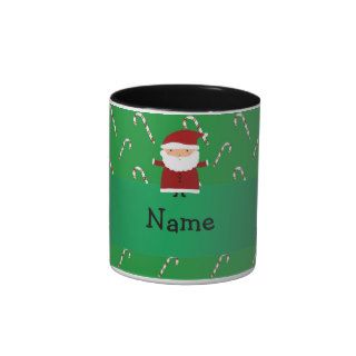 Personalized name santa green candy canes coffee mug