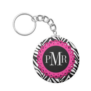 Zebra Print Hot Pink Lace Monogram Personalized Keychains
