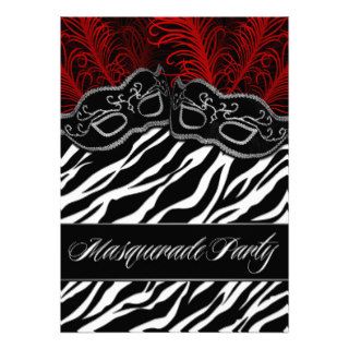 Red Black Zebra Masquerade Ball Party Invitations