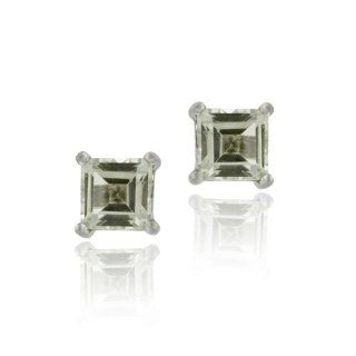 Sterling Silver 1.10ct. Green Amethyst 5mm Square Stud Earrings Jewelry