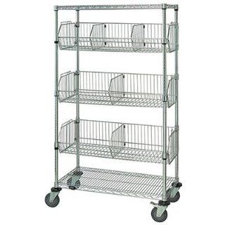 Quantum Storage Systems M2436BC6C 2 Tier Mobile Wire Basket Unit with 3 Baskets, Chrome Finish, 24" Width x 36" Length x 69" Height