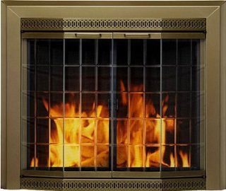 Pleasant Hearth Grandior Bay Small Bifold Style Glass Door Fire Screen   Fireplace Screens