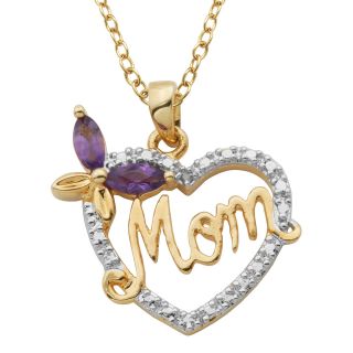 Bridge Jewelry 18K Gold Plated African Amethyst Mom Heart Pendant