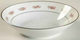 Noritake Glenaire Coupe Soup Bowl, Fine China Dinnerware   White Filigree, Pink