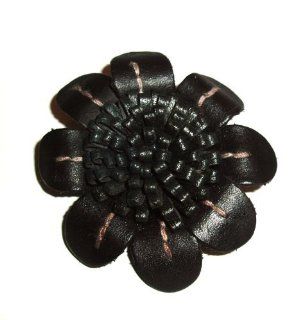 Tribe Leather Sunflower Brooch / Pin In Black Jewelry