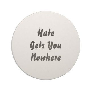 Hate Gets You Nowhere. Black and White Design. Drink Coaster
