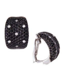 Black Sapphire & Diamond Hoop Earrings
