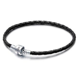 Soufeel Black Leather 925 Sterling Silver Clip Bracelets Strand Bracelets Jewelry