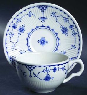 Furnivals Denmark Blue Flat Cup & Saucer Set, Fine China Dinnerware   Blue Flowe
