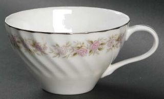 Dansico Teahouse Rose Flat Cup, Fine China Dinnerware   Pink Flowers,Green Leave