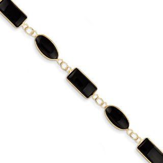Yellow Gold 14K 7in Polished Genuine Fancy Onyx Bracelet Jewelry New Tennis Bracelets Jewelry