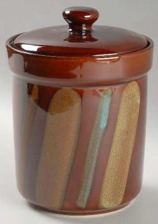 Sango Avanti Brown Large Canister, Fine China Dinnerware   Off Center Stripes On
