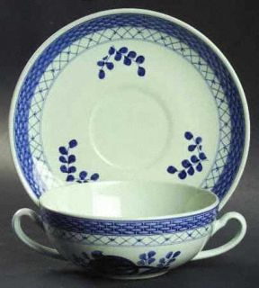 Royal Copenhagen Tranquebar Blue Flat Cream Soup Bowl & Saucer Set, Fine China D