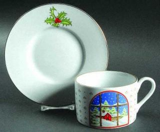 Shibata Home For The Holidays Flat Cup & Saucer Set, Fine China Dinnerware   Chr