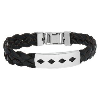 Stainless Steel and Leather Weave Bracelet   Silver/Black