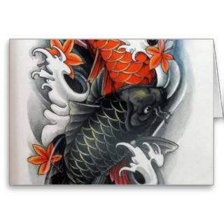 Japanese Red  Black Koi Fish tattoo art Cards