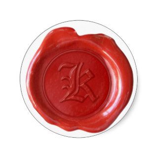 Wax Seal Monogram   Red   Old English   Letter K Stickers
