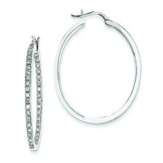 14K WG .71ct Diamond Inside Outside Oval Hoop Earrings Jewelry