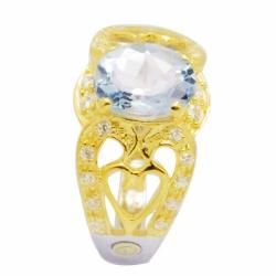 De Buman 18K Gold and Silver Blue Oval cut Topaz and Cubic Zirconia Ring De Buman Gemstone Rings