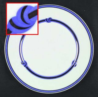 Christofle Rubanea Blue Dinner Plate, Fine China Dinnerware   Blue Bands & Knots