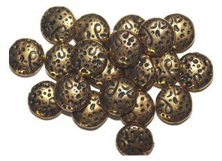 13mm Lentil Crater Antiqued Goldtone Metalized Metallic Beads