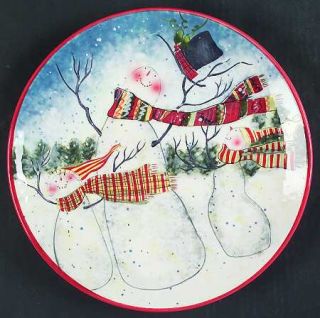 Enchanted Snowman Dinner Plate, Fine China Dinnerware   Susan Winget, Green/Yell