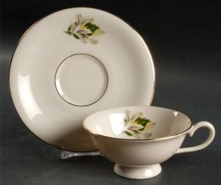 Fine Arts Remembrance Footed Cup & Saucer Set, Fine China Dinnerware   White Flo
