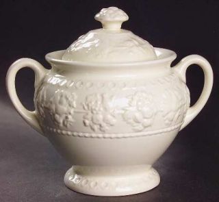 Wedgwood Wellesley Sugar Bowl & Lid, Fine China Dinnerware   Off White, Embossed