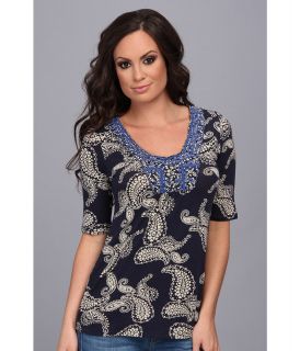 Lucky Brand Paisley Print Top Womens Short Sleeve Pullover (Blue)