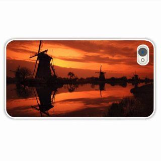 Custom Designer Apple Iphone 4 4S City Mills Dawn Grass River Sky Of Hard White Cellphone Shell For Women Cell Phones & Accessories