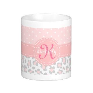 Elegant Leopard Print Pink Dots Girly Chic Custom Coffee Mug