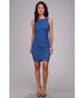 Adrianna Papell Side Zip Lace Drape Sheath Dress Womens Dress (Blue)