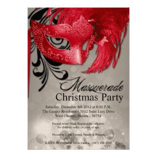 5x7 Silver Red Masquerade Christmas Invitation