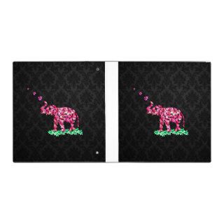 Retro Flower Elephant Pink Sakura Black Damask Vinyl Binder