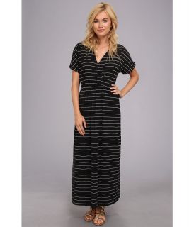 Ninety V Neck Stripe Dress w/ Cinch Waist Womens Dress (Black)