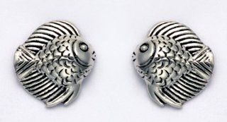 Sterling Silver Tiny Goldfish Stud Earrings H 3/8" x W 3/8" Jewelry