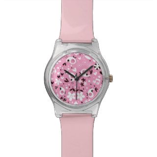 cute birds and flowers pink pattern wristwatches