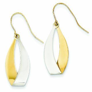 Genuine 14K Yellow & Rhodium Polished Fancy Dangle Earrings 1.7 Grams Of Gold Mireval Jewelry