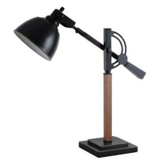 Hampton Bay Sloan Counterbalance Desk Lamp, Black with Faux Wood Pole Accent 18166 000