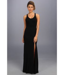 ABS Allen Schwartz Tank Gown w/ Slit and Cross Back Mesh Detail Womens Dress (Black)