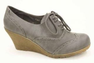 Womens Grey Lace Up Ladies Brogue Wedge Shoes 10 Shoes