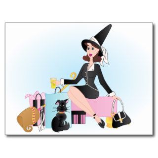 Fabulous Shopping Witch Postcard
