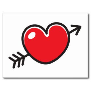 Red doodle love heart pierced by arrow postcard