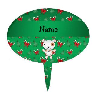 Personalized name dog green candy canes bows cake picks